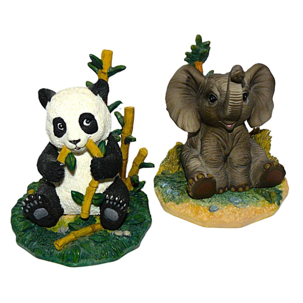 African Elephant & Giant Panda Figurines Protect Natures Innocents Hamilton Vtg